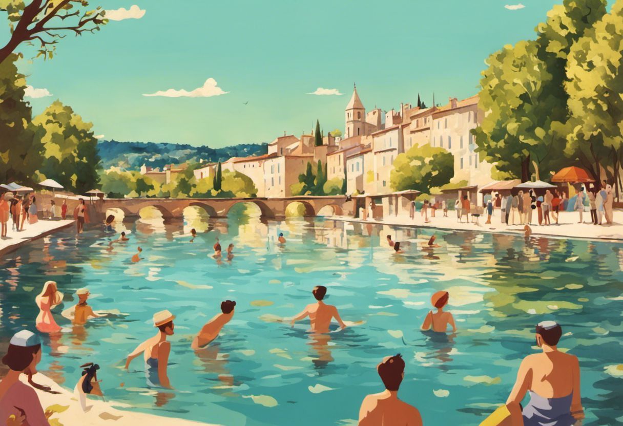 Illustration d'une ambiance festive de baignade à Avignon